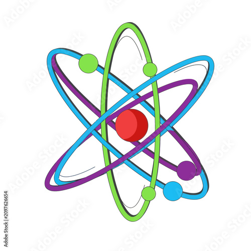 Colorful atomic structure with orbiting electrons illustration.
