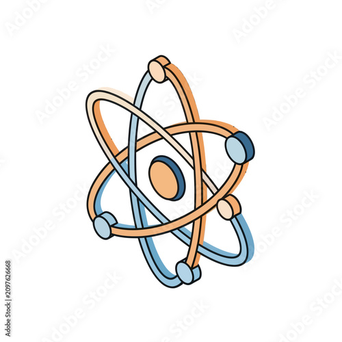 Colorful atomic structure illustration with electrons and nucleus.