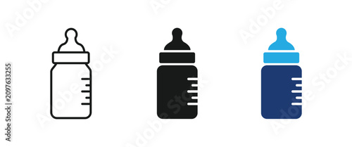 Bild auf Leinwand Baby bottle icon, milk feeder symbol, newborn nutrition sign, infant care graphics, childhood clinic element
