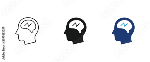 Tableau sur toile Anxiety icon, mental health disorder symbol, depression stress sign, psychology brain profile, headache frustration graphic