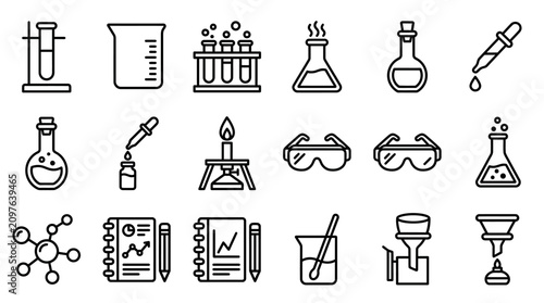 Scientific Laboratory Equipment Icons - Chemistry, Research, Education, Science Vector Graphics