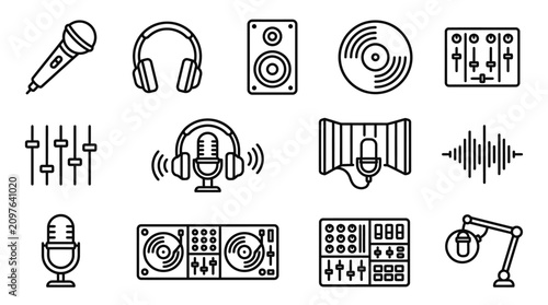 Canvastavla Music Production Icons: Microphone, Headphones, DJ Deck, Mixer, Speaker, Vinyl R