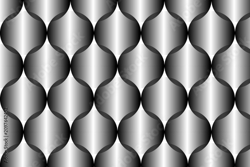 Abstract geometric pattern featuring repeating metallic scales in a monochrome gradient for modern wallpaper or background design.