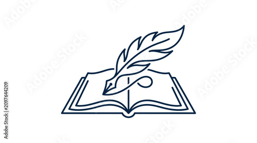 A quill pen on an open book.