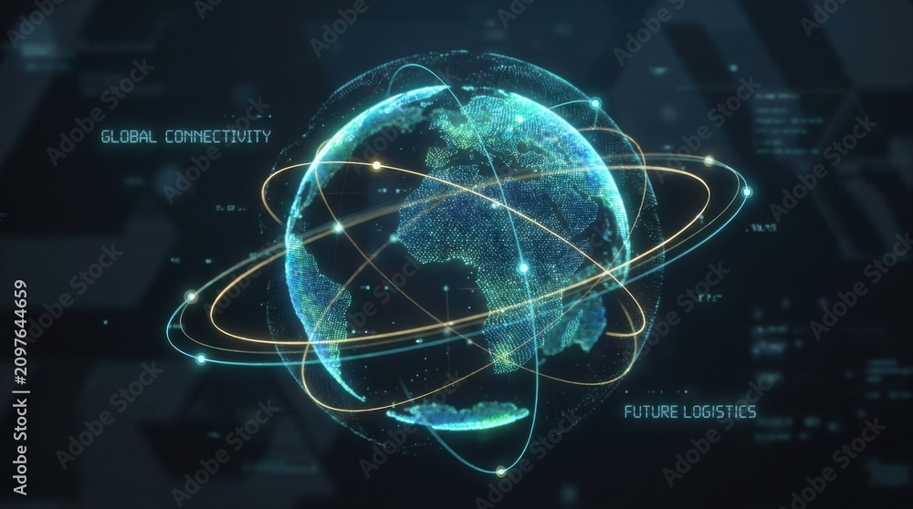 Obraz premium Digital globe representing global connectivity and logistics future.
