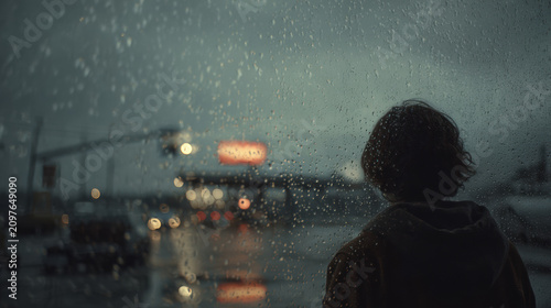 Person Silhouette Rainy Window City Lights Night Bokeh Moody Reflection Urban Melancholy Atmosphere Background