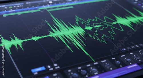 Green audio waveform on digital screen