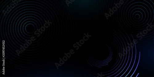 Quadro su tela Abstract futuristic background with glowing concentric circles, smooth gradient neon lines, and a dark minimal backdrop
