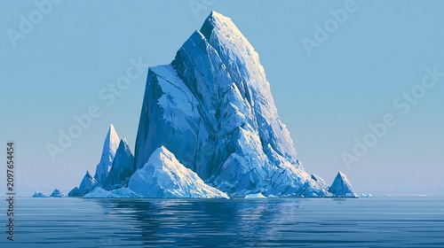 Majestic Arctic Iceberg Rising from Calm Ocean under Clear Sky