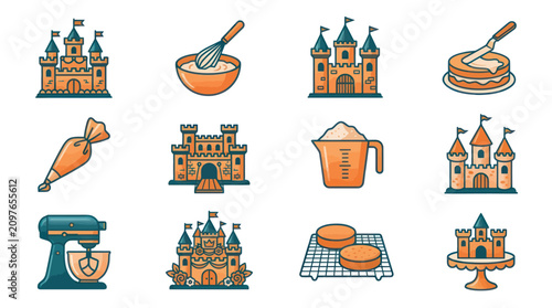 Bild auf Leinwand Colorful illustrations of baking icons.