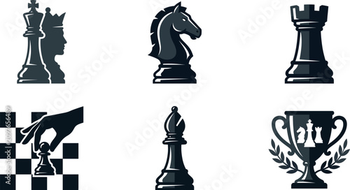 Cuadro en lienzo Chess Pieces Collection In Silhouette Style On Transparent Background rook knigh