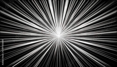 Powerful Black And White Starburst Background With Radial Rays From Bright Center Abstract Design