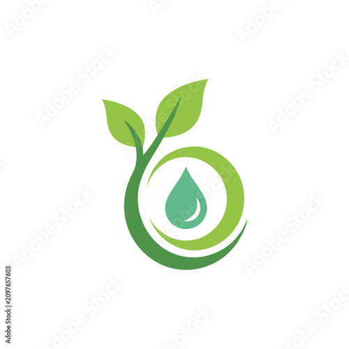 Eco leaf water drop logo. Organic nature symbol for sustainable branding.
