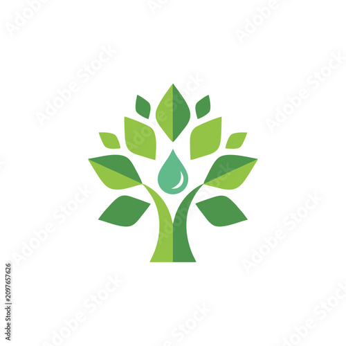 Eco tree logo with water drop. Sustainable nature icon for environment.