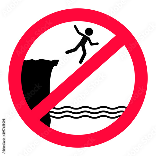 No cliff jumping / diving icon / signage