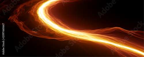 Obraz na plátně Glowing orange laser beams flow with blazing energy through abstract darkness