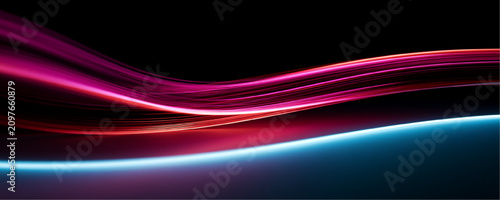 Fotografía Abstract neon waves sweep across a dark digital landscape with glowing speed lines and radiant energy