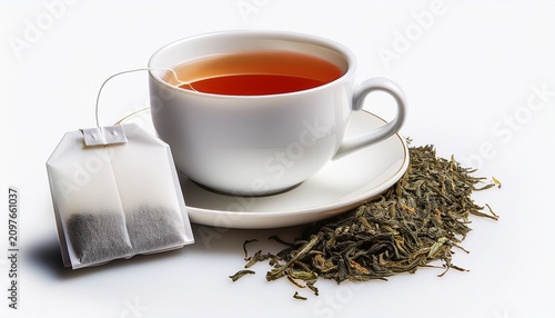 Cup With Tea And Mockup Tag Teabag Pack Copyspace Mockup Advertising Design Tea Pack On White Background White Tea Sachet Mock Up
