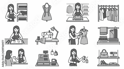 Foto Woman working in dressmaking fashion studio.