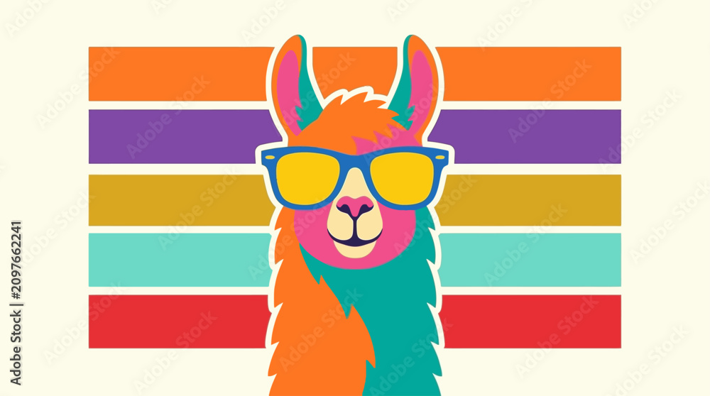 Fototapeta premium Colorful llama wearing trendy sunglasses.