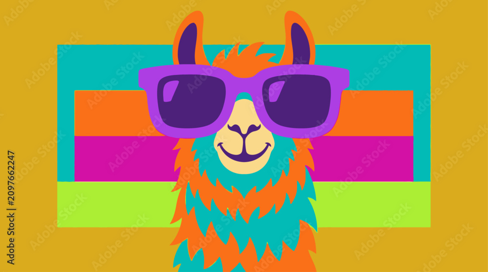 Fototapeta premium A colorful llama wearing sunglasses.