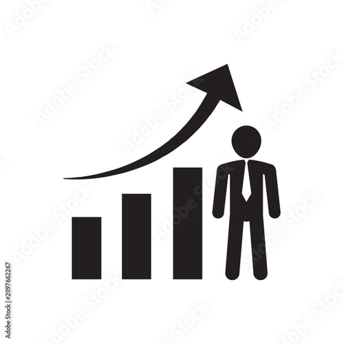 Business growth success concept with rising arrow and professional silhouette. Career advancement and financial progress illustration for corporate...