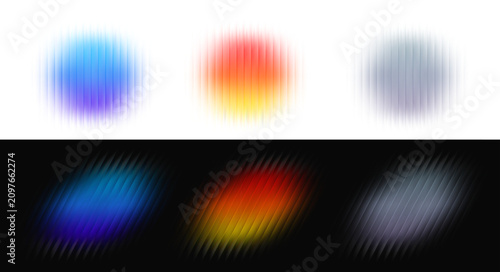 Vector Abstract Blurred Glass Gradient Elements. Orange Yellow Pink Purple Blue Vertical Ribbed Glass Effect. Overlay Transparent Spot Stain. Overlay Fade Gradient BG.