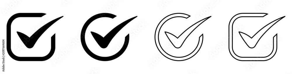 Obraz premium check mark icon button set. check box icon with right or correct buttons and yes checkmark icons in green tick box - checkbox symbol sign. check mark box square frame. vector illustration