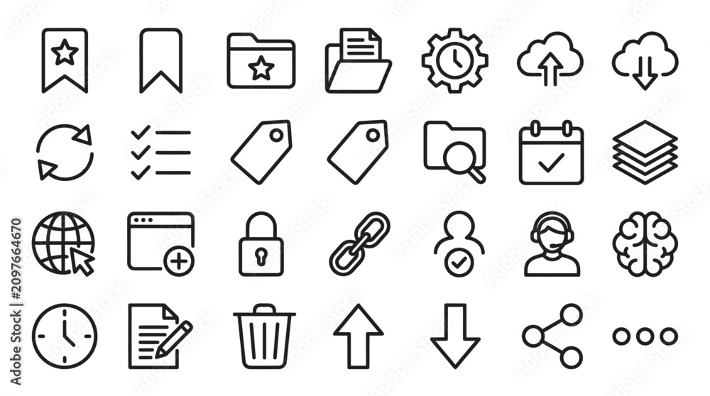 Fototapeta premium Minimalist user interface and web navigation line icon set.