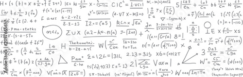 Fotografie Hand drawn mathematical equations and symbols on a white background with a chalk