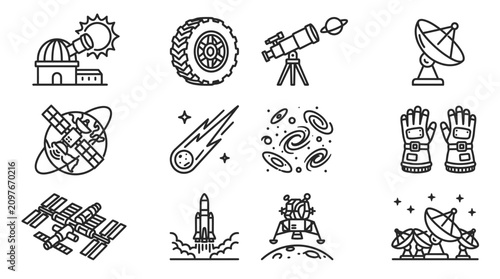 Cuadro en lienzo Space Exploration Icons: Astronomy, Rocket Launch, Satellite, Telescope, Spacesh
