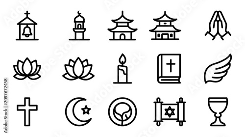 Cuadro en lienzo Diverse Religious Symbols and Icons Collection