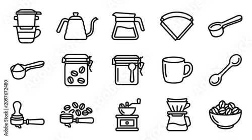 Foto Coffee Making Icons Set: Brewing, Grinding, Measuring, and Serving Tools