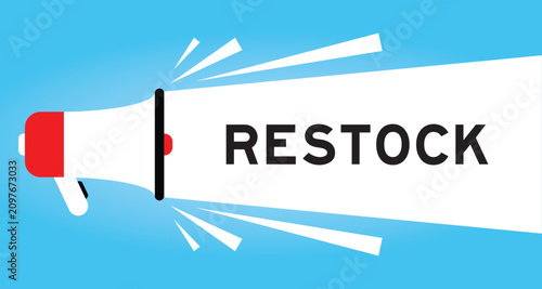 Fotografia Color megaphone icon with word restock in white banner on blue background