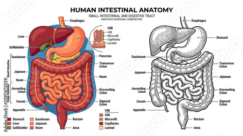Quadro su tela Human Digestive System Anatomy: Small and Large Intestine