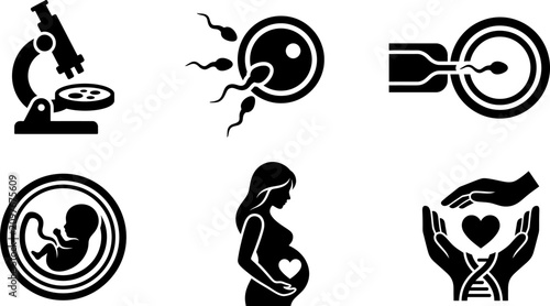 Bild auf Leinwand Reproductive Biology Icons Featuring Microscope Sperm Pregnancy And Genetic Stru