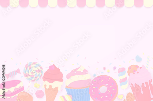 Pastel dessert shop on soft pink background