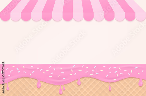 Sweet pink shop and strawberry cream background
