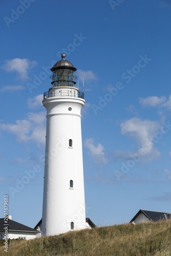 View of Hirtshals white lighthouse in Denmark