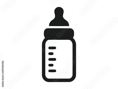 Simple black baby bottle icon for feeding newborn milk or formula in a flat minimalist style