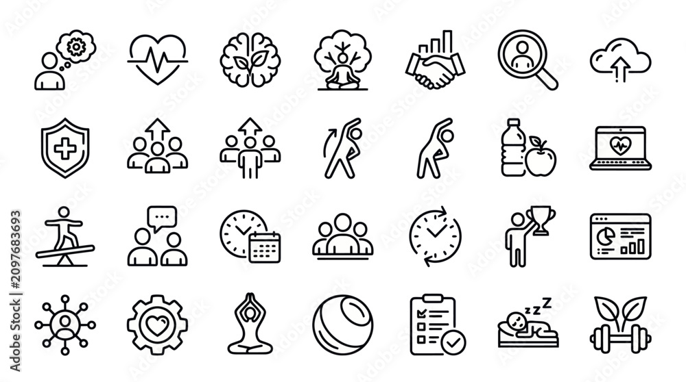 Fototapeta premium Personal wellness and professional productivity icons.