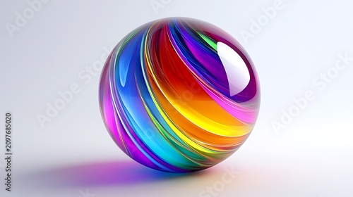 Vibrant rainbow glass sphere with swirling colors