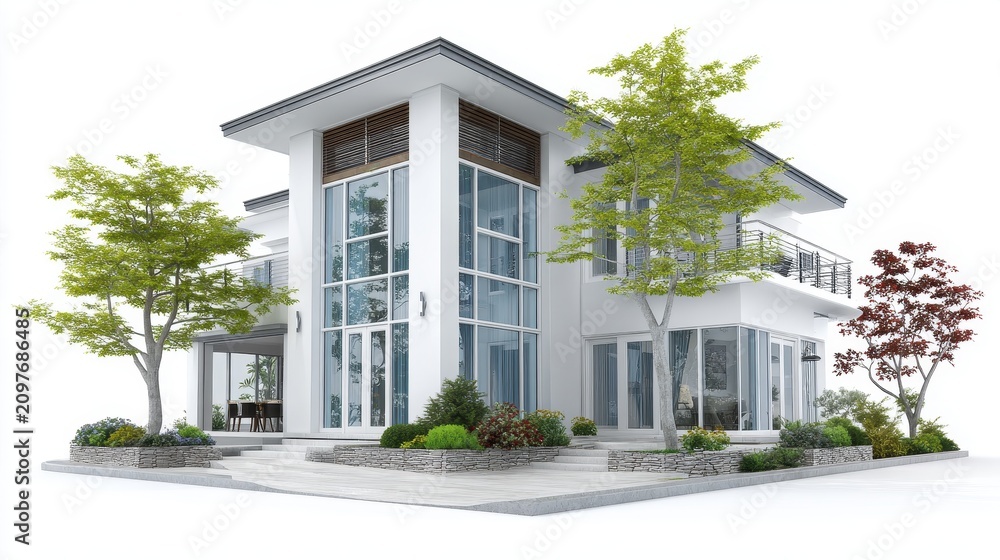 Fototapeta premium Modern house isolated on white, 3D illustration.