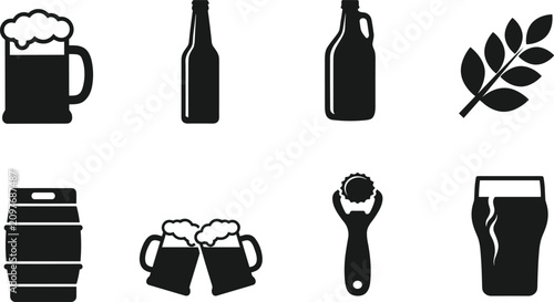 Canvastavla Beer and Brewing Culture Silhouette Icons Featuring Mug, Bottle, Growler, Hop Le