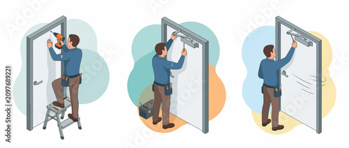 Professional Safety Technicians Installing Door Closers and Hardware