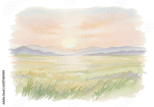 sunset sky watercolor illustration
