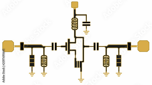 Tableau sur toile Electronic circuit schematic diagram with transistors and capacitors