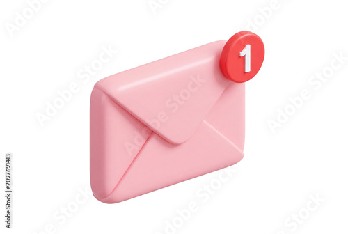 3d pink mail envelope icon with notification badge on transparent background with rendered pink
