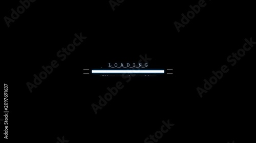 Minimalist High Tech Data Loading Status Bar with Blue Glow and Typography Elements on Black Background for UX Design