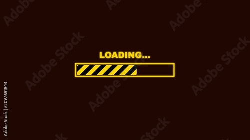 Industrial Style Loading Bar Animation with Yellow Hazard Stripes and Progress Text for Digital Interfaces and Apps